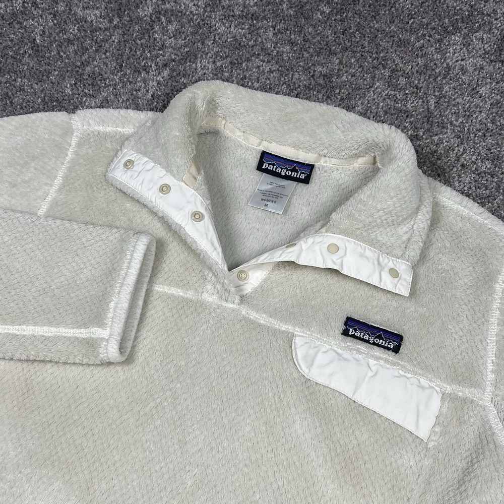 Patagonia Jacket Womens Medium Cream White Re-Tool Snap-T Fleece Pullover Warm